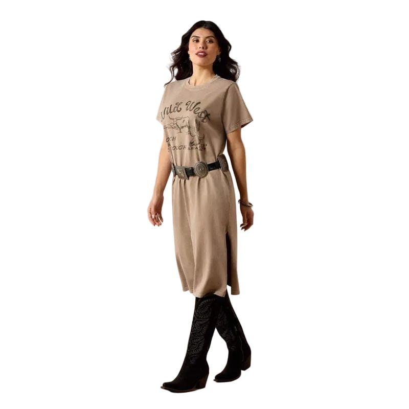 casual taupe dress Laney Taupe Striped Casual Midi Dress