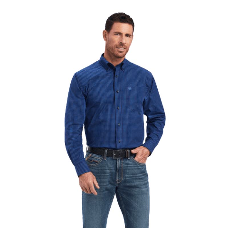 ARIAT INTERNATIONAL, INC. Shirts Ariat Men's Pro Series Nelson Maritime Blue Classic Fit Long Sleeve Button Down Western Shirt 10041548