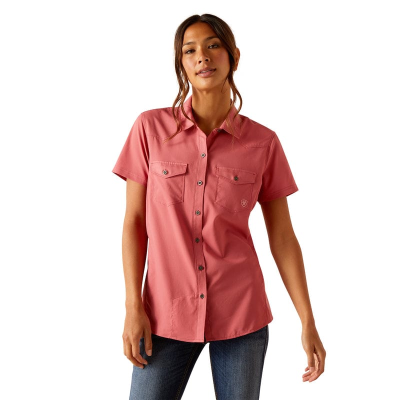 ARIAT T-Shirt Donna Rock N Roll Manica Corta – Tawny Port, Jersey Sbiadito, Scollo A Serratura, 60% Cotone 40% Poliestere
