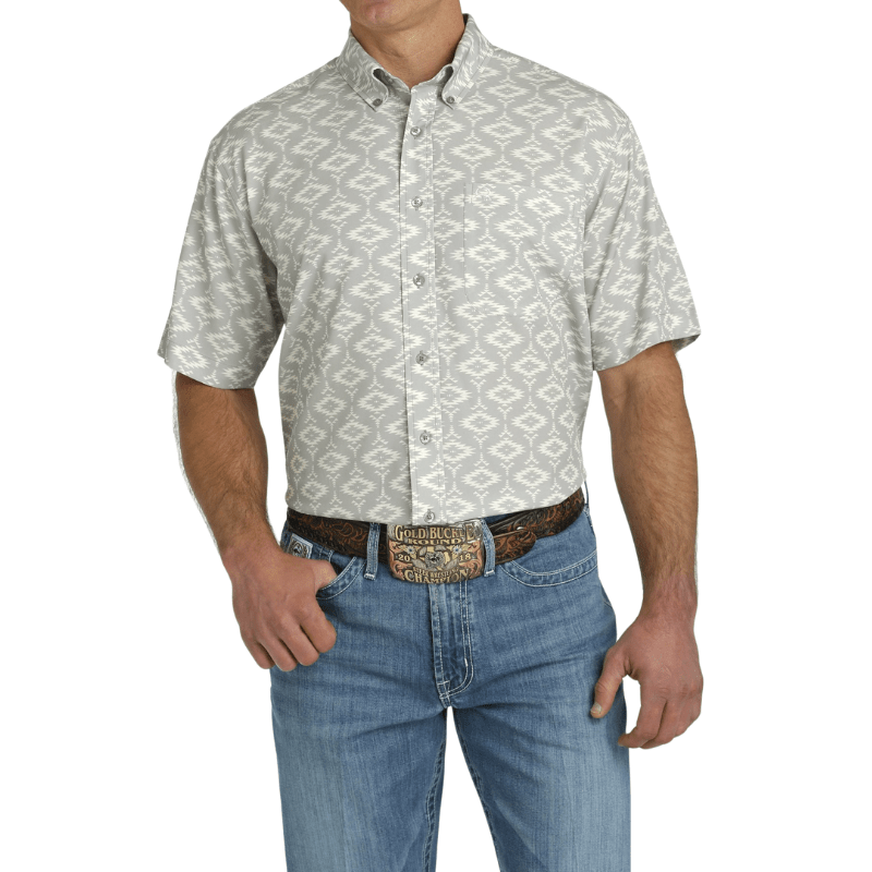 Cinch Men's Grey Southwestern Print Arenaflex Short Sleeve Shirt Cinch Men's Grey Southwestern Print Arenaflex Short Sleeve Shirt