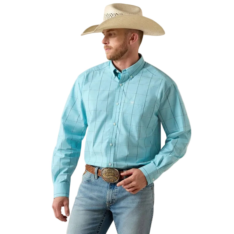 ariat dress shirt Men's Royal Blue Letter Fitted Moreno's Wear down front and collar keep it classic Ariat Men's Pro Series Blue