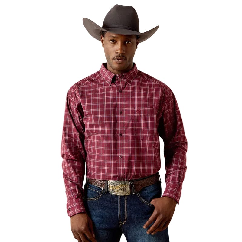 maroon dress shirts for men Men's Pro Series Tidus Classic Fit Shirt in Maroon Banner Plaid, Size: XL by Ariat