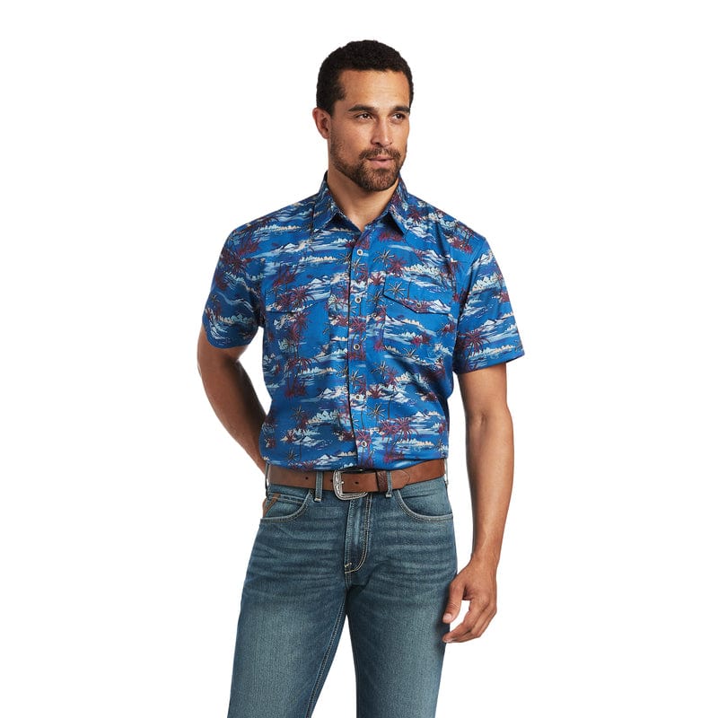 Ariat Men's VentTek Island Print Western Fitted Short Sleeve Shirt 100 Ariat Men's VentTek Island Print Western Fitted Short Sleeve Shirt 100