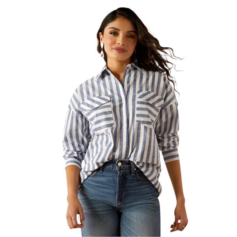 Women's Baggy Button Up Shirt in Coastal Stripe, Size: Large by Ariat Women's Baggy Button Up Shirt in Coastal Stripe, Size: Large by Ariat