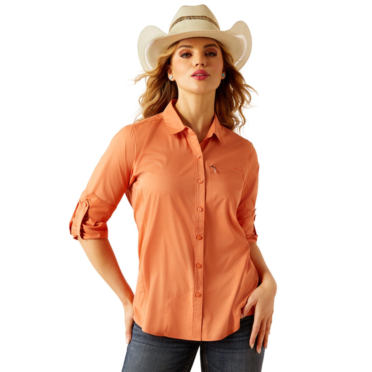 Ariat Women's Orange Ventek Short Sleeve Button Down Shirt