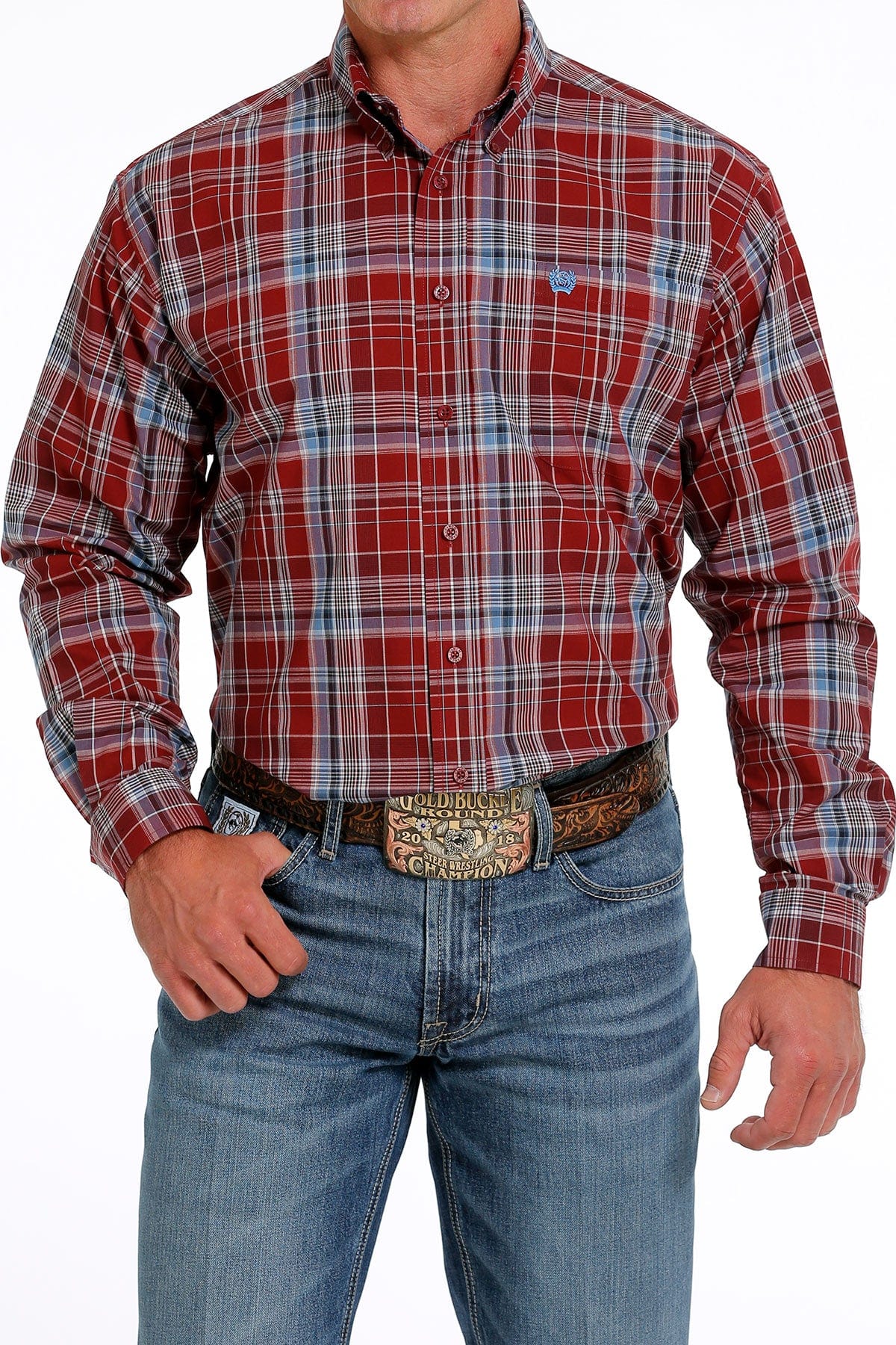 Cinch Men's Red/Blue Plaid Button Up Long Sleeve Western Shirt