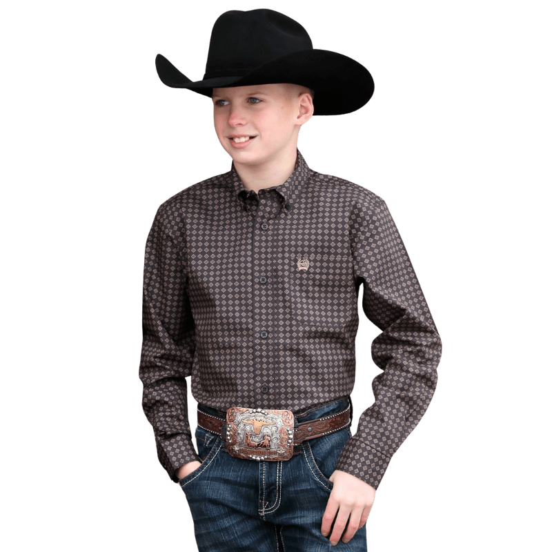 boys dress shirts Cinch Boys Brown Diamond Print Long Sleeve Button Down Western Shirt M –  Russell's Western Wear, Inc