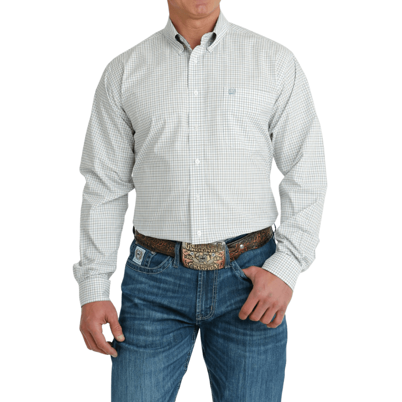 Cinch Men's White Plaid Long Sleeve Button Down Western Shirt