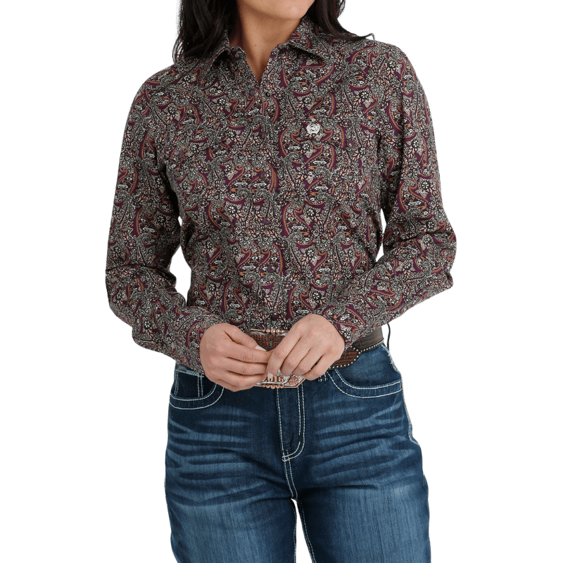Cinch Women's Purple Paisley Western Snap Shirt Medium Cinch Women's Purple Paisley Western Snap Shirt Medium