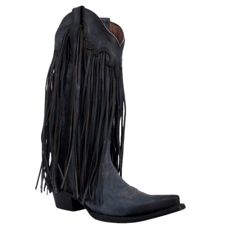 Circle G Women's Blue Fringes Snip Toe Western Boots L6074