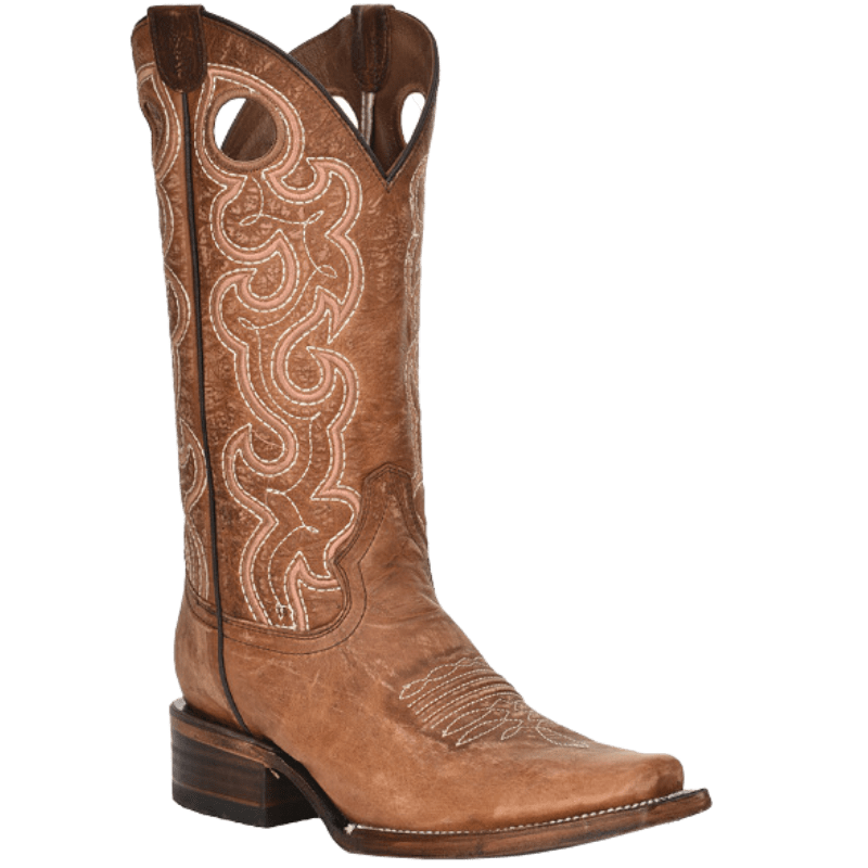 CIRCLE G BOOTS Boots Circle G Women's Cognac Cutout & Embroidery Square Toe Western Boots L6008