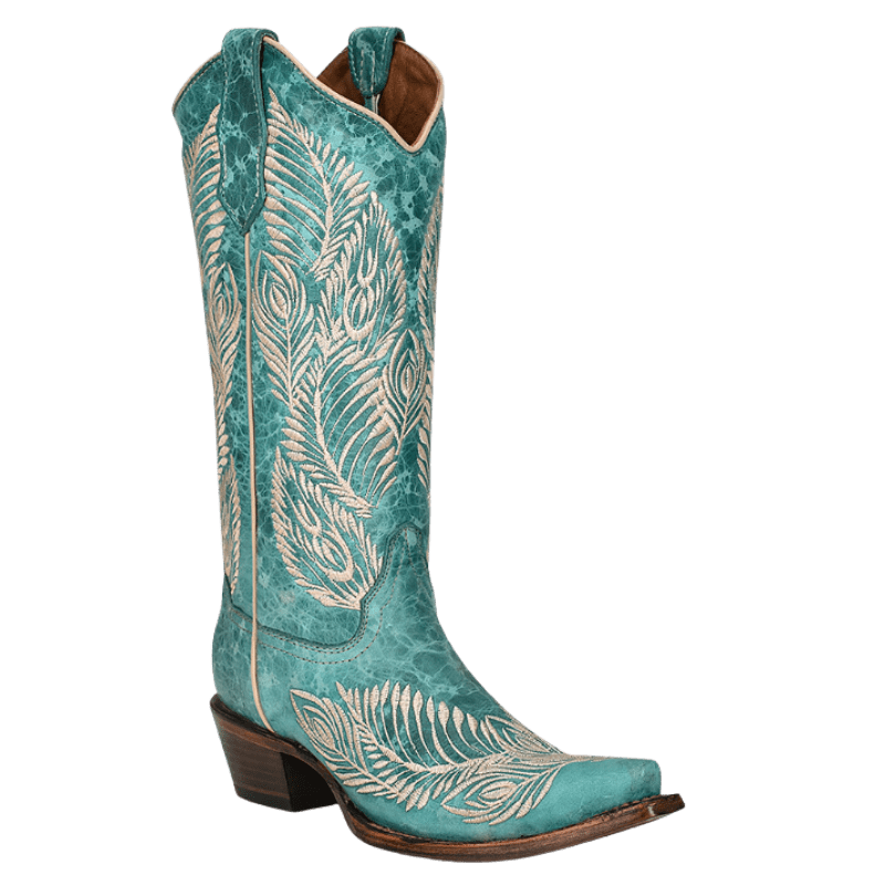 Circle G Women's Turquoise Feather Embroidery Snip Toe Western Boots L