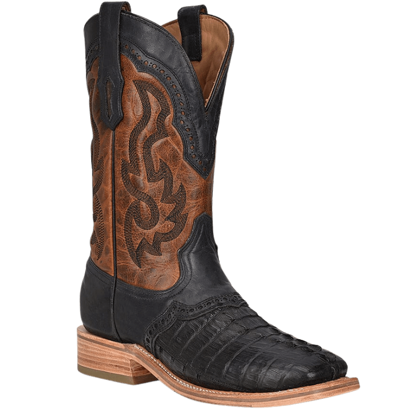 CORRAL BOOTS Boots Corral Men's Black Caiman Embroidered Overlay Rodeo Western Boots A4282