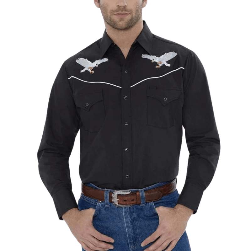 Men's Eagle Embroidered Black Western Shirt, L