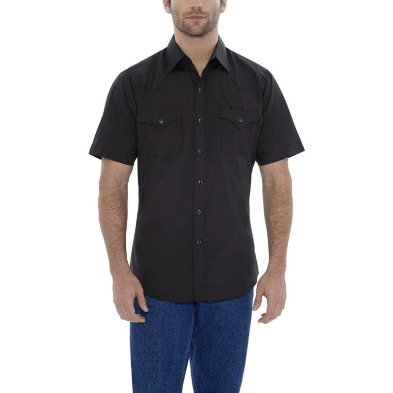 Ely Cattleman Men's Black Short Sleeve Solid Western Shirt 15201605-89 Russell's Western Wear, Inc. Ely Cattleman Men's Black Short Sleeve Solid Western Shirt 15201605-89 Russell's Western Wear, Inc.