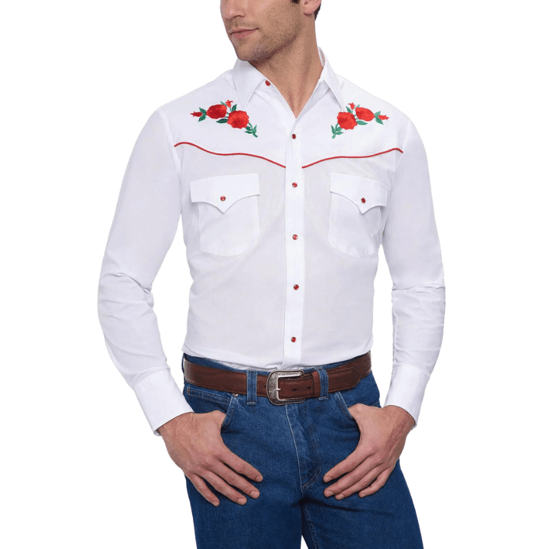 Ely Walker Men's Solid Embroidered Rose Long Sleeve Western Shirt Ely Walker Men's Solid Embroidered Rose Long Sleeve Western Shirt