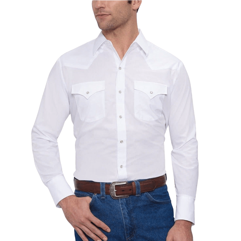 Ely Cattleman Men's White Long Sleeve Western Shirt 15201905-01