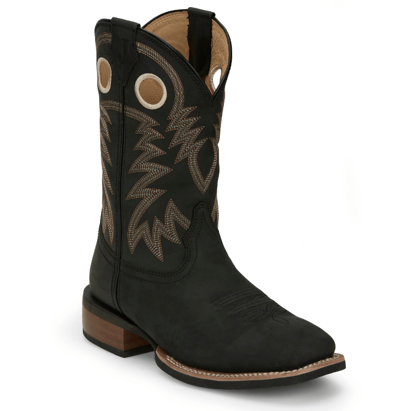 Justin Men's Frontier Show Stopper Black Square Toe Western Boots Justin Men's Frontier Show Stopper Black Square Toe Western Boots