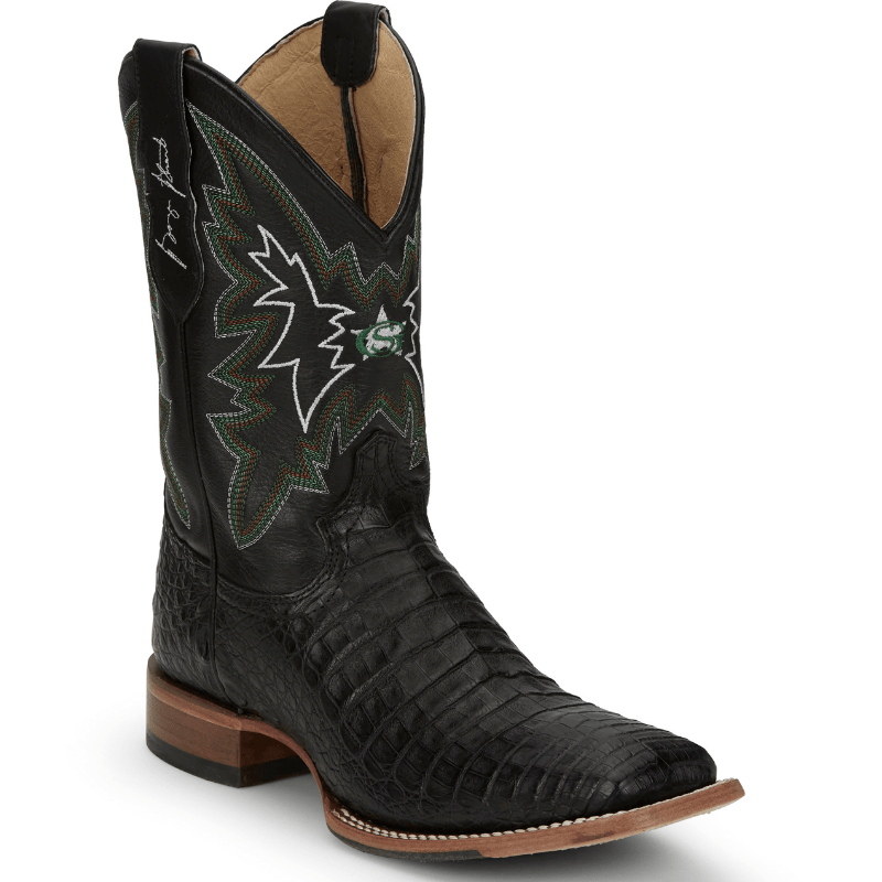 Justin Men's George Strait Haggard Black Caiman Square Toe Exotic
