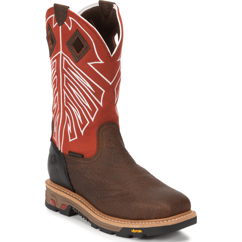 Justin Men\'s Western Work Boots Brown Steel Toe Waterproof Size 9B Justin Mens Steel Toe Western Work Boots Style WK2104 main image 2