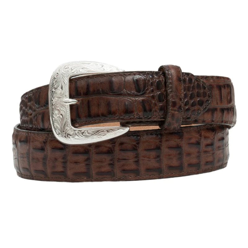 Tony Lama Men's Chocolate Brown Caiman Print Leather Belt C40188