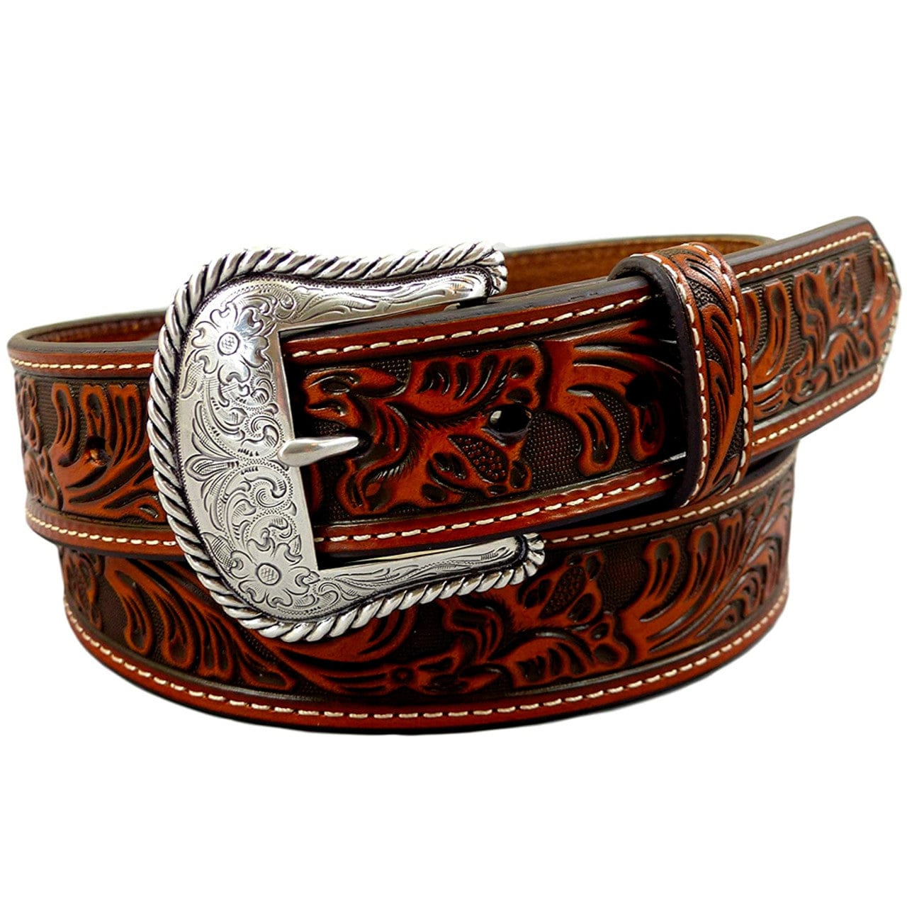 Nocona Tooled Leather Belt - Women's Belts in Brown Peach Nocona Tooled Leather Belt - Women's Belts in Brown Peach