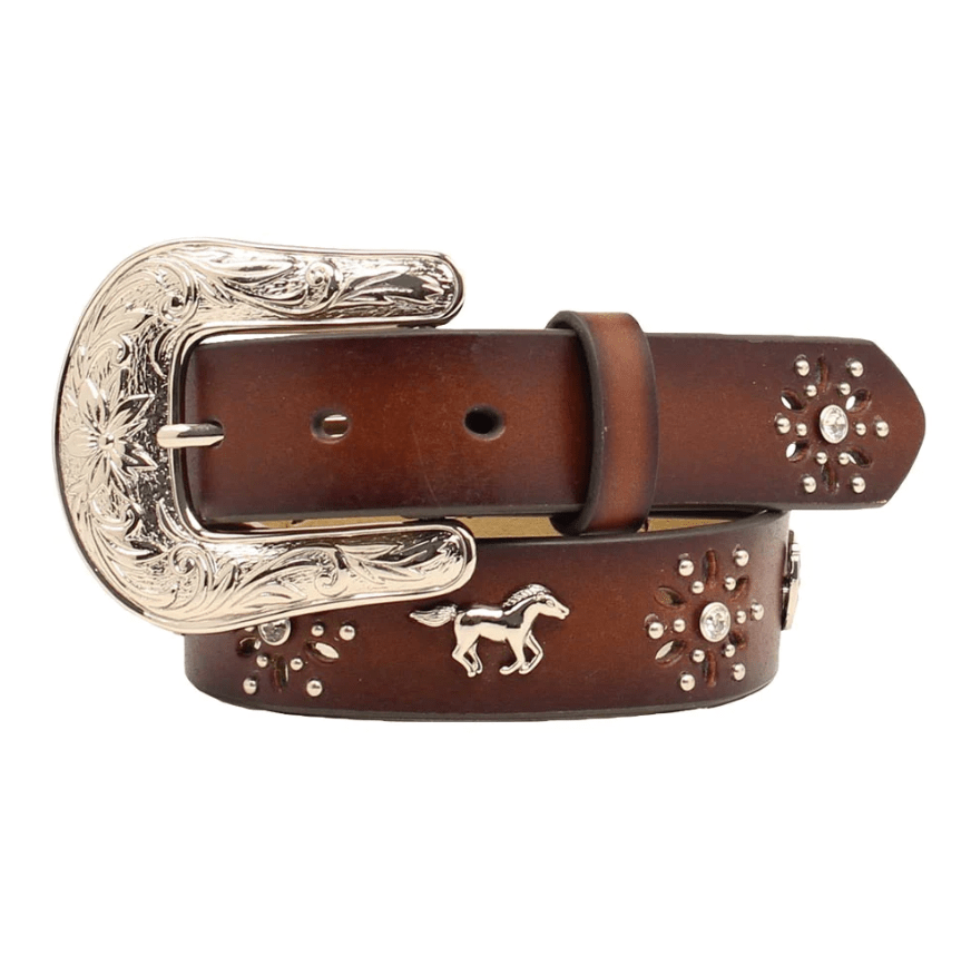 M&F WESTERN Belts Ariat Girls Brown Leather Horse Concho Western Belt A1305202