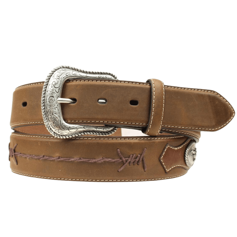 Nocona Men's Medium Brown Barbed Lace Long Horn Conchos Leather Belt N Russell's Western Wear, Inc. Nocona Men's Medium Brown Barbed Lace Long Horn Conchos Leather Belt N Russell's Western Wear, Inc.