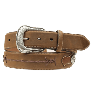 M&F WESTERN Belts Nocona Men's Medium Brown Barbed Lace Long Horn Conchos Leather Belt N2474644