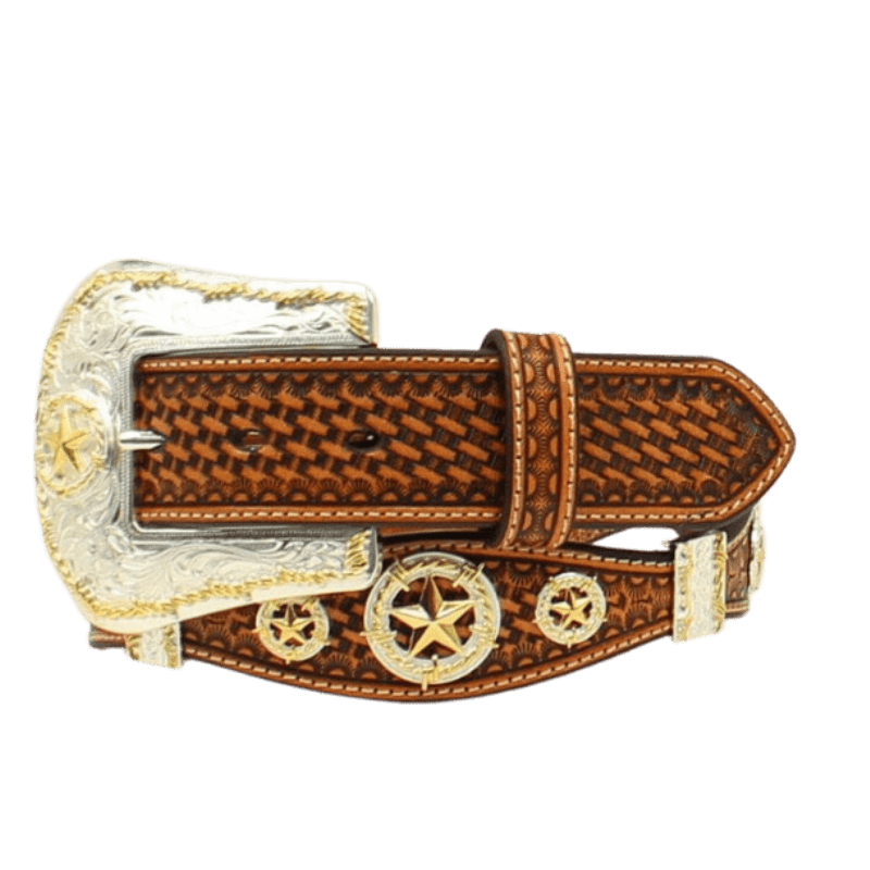 M&F WESTERN Belts Nocona Men's Tan Embossed Knot Concho Western Belt N2480808