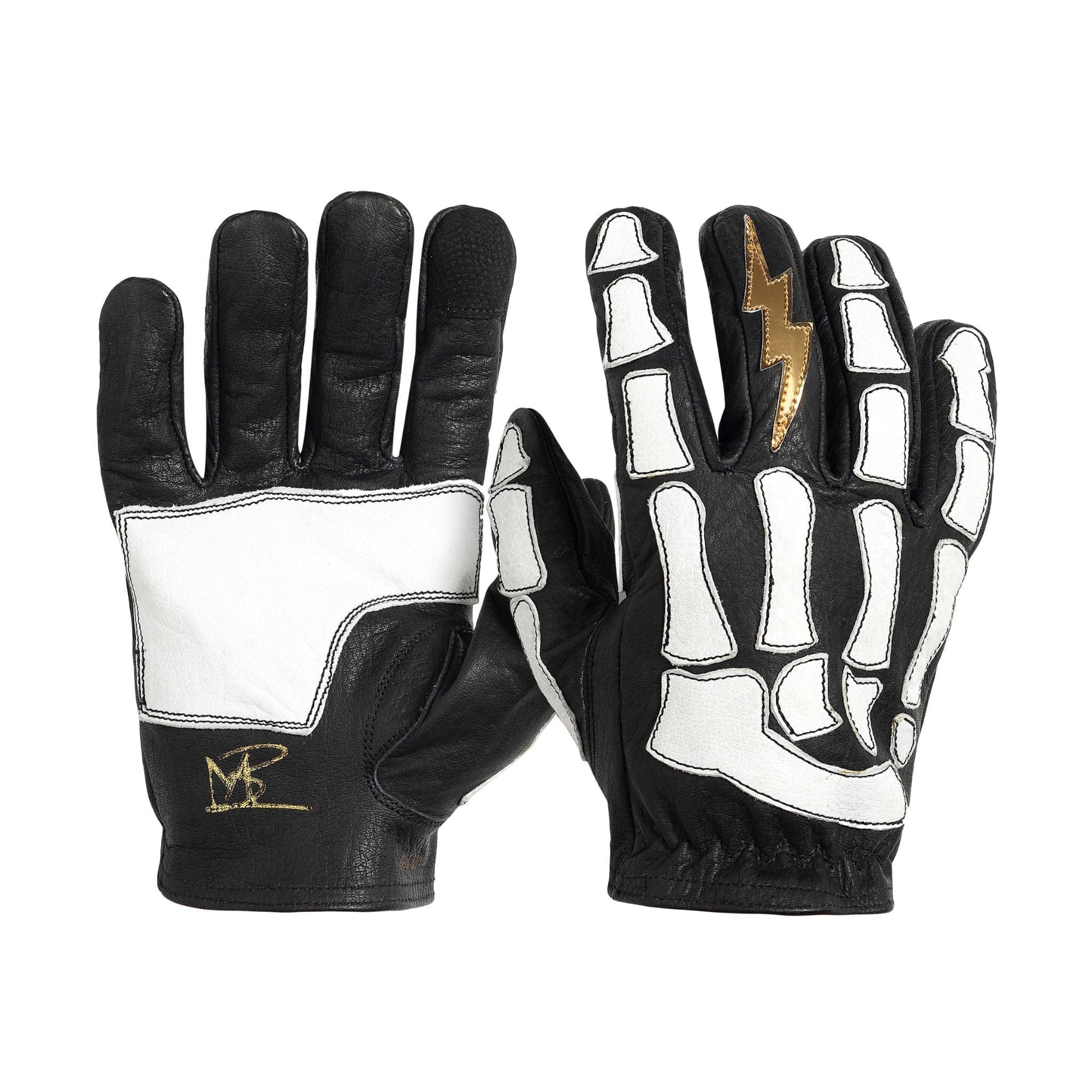 Maroon Bell Outdoor® Gloves XS Astrapí (Lightning) Skeleton Leather Motorcycle Glove - Black-White