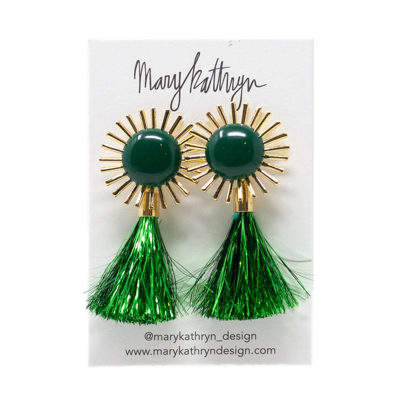 Mary Kathryn Design Jewelry Green Metallic Starburst Tassel Earrings