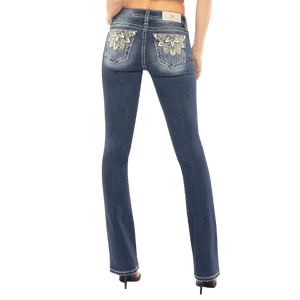 Miss Me Jeans Miss Me Women's Metallic Floral Mid Rise Stretch Bootcut Jeans M9223B