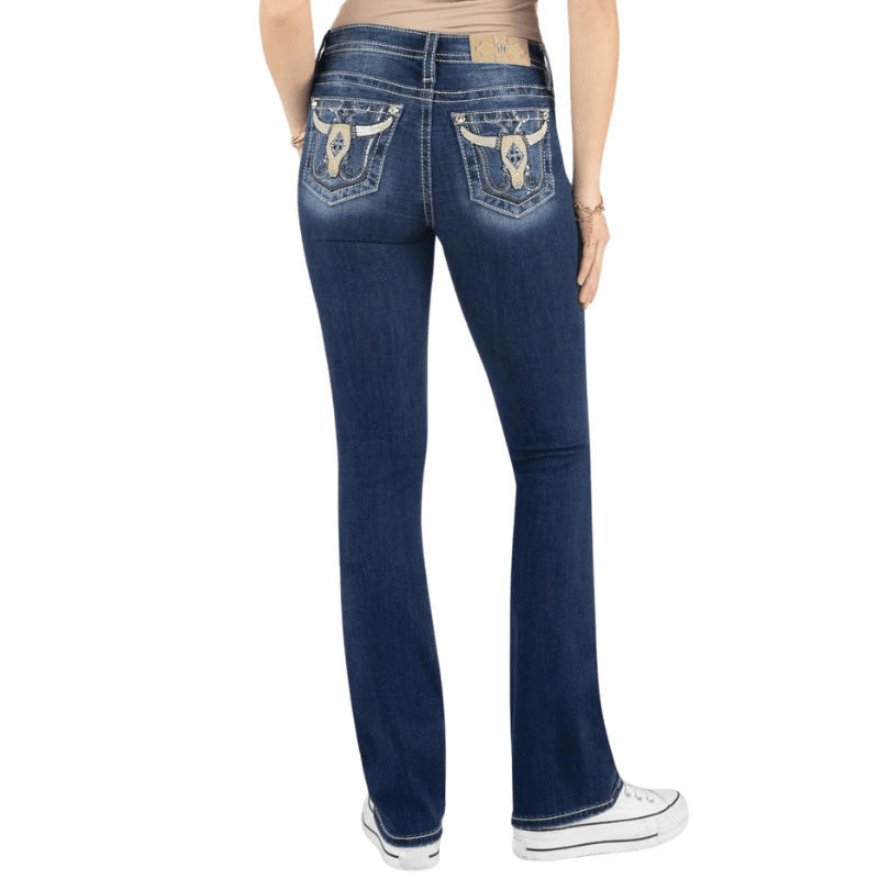 Miss Me Women's Sequin Swirl Longhorn Mid Rise Bootcut Jeans