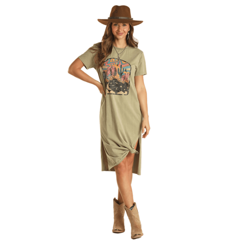 Rock & Roll Cowgirl Women's Moss Green T-Shirt Dress BWD1R02036 Rock & Roll Cowgirl Women's Moss Green T-Shirt Dress BWD1R02036