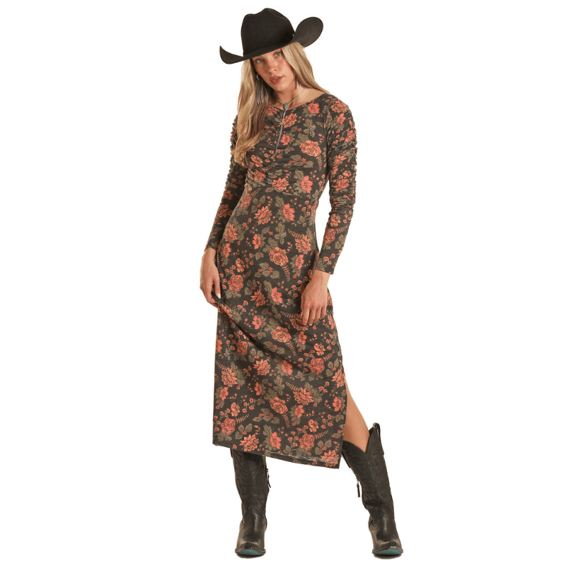 Rock & Roll Cowgirl Women's Ruched Floral Long Sleeve Midi Dress BWD2R Russell's Western Wear, Inc. Rock & Roll Cowgirl Women's Ruched Floral Long Sleeve Midi Dress BWD2R Russell's Western Wear, Inc.