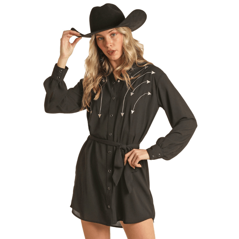 PANHANDLE SLIM Dress Rock & Roll Women's West Desperado Black Long Sleeved Mini Dress BWD2R02746