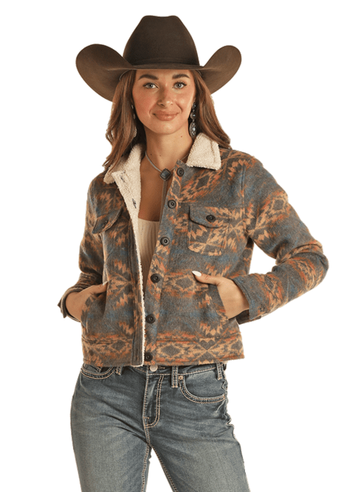 Sherpa Aztec Outerwear Rock Roll Cowgirl Women's Aztec Sherpa