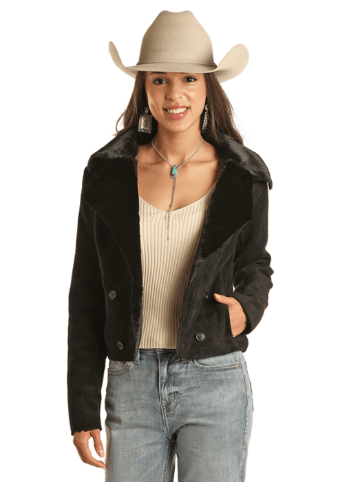 PANHANDLE SLIM Outerwear Rock & Roll Cowgirl Women's Black Faux Fur Jacket BW92C02091