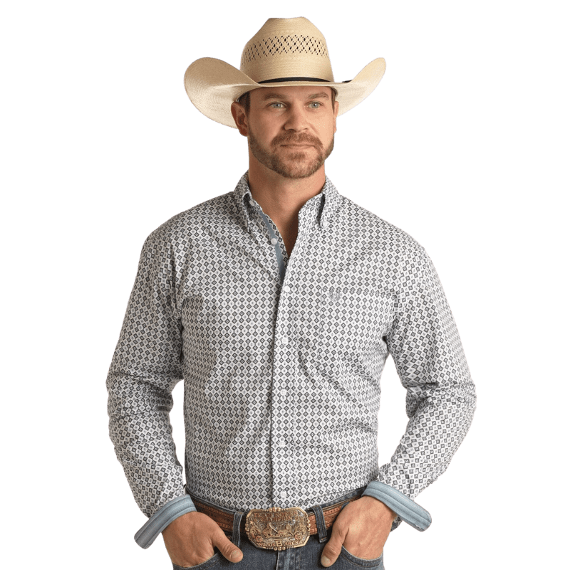 Panhandle Men's Light Navy Long Sleeve Button Down Shirt