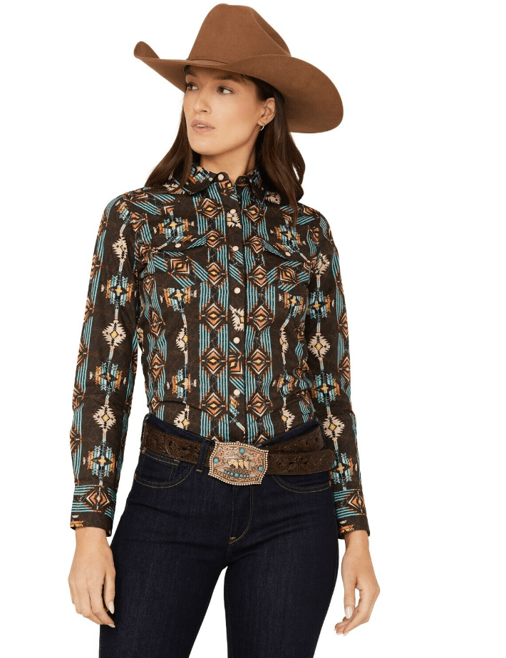 PANHANDLE SLIM Shirts Panhandle Women's Multi Southwestern Print Long Sleeve Western Shirt B4S3321