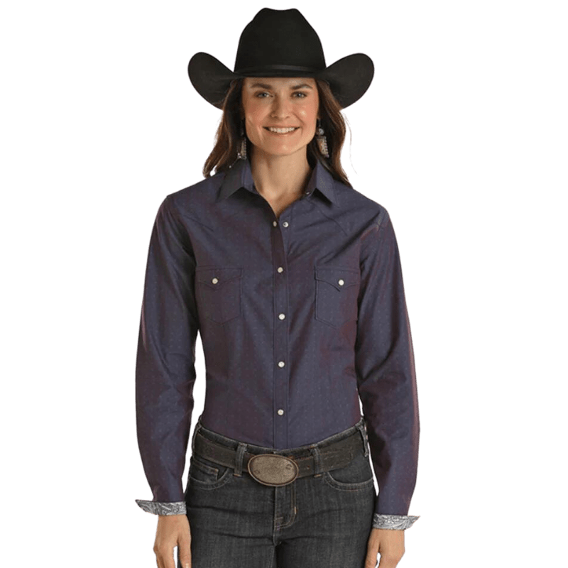Panhandle Women's Rough Stock Royal Blue Long Sleeve Western Snap Shirt RWN2S02195 | Size Medium | Cotton Panhandle Women's Rough Stock Royal Blue Long Sleeve Western Snap Shirt RWN2S02195 | Size Medium | Cotton