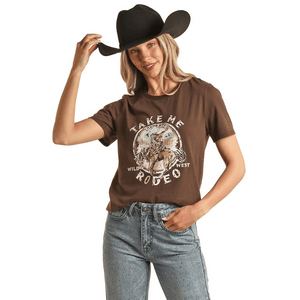 PANHANDLE SLIM Shirts Rock & Roll Cowgirl Women's Brown Take Me To The Rodeo Graphic T-Shirt BW21T02726