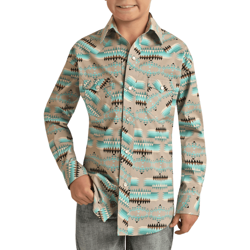 Rock & Roll Denim Boy's Vintage Aztec Long Sleeve Western Snap