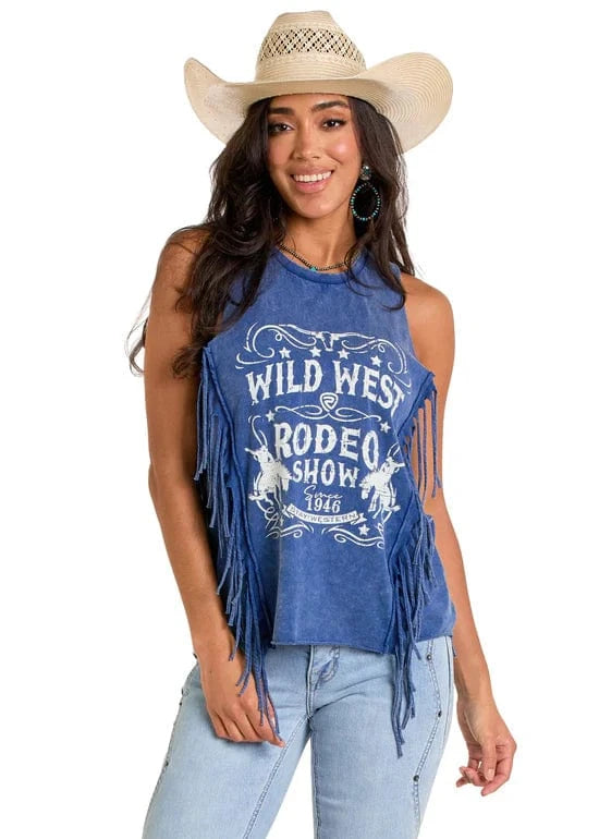Rock & Roll Denim Women's Blue Wild West Frink Tank BW20T06468