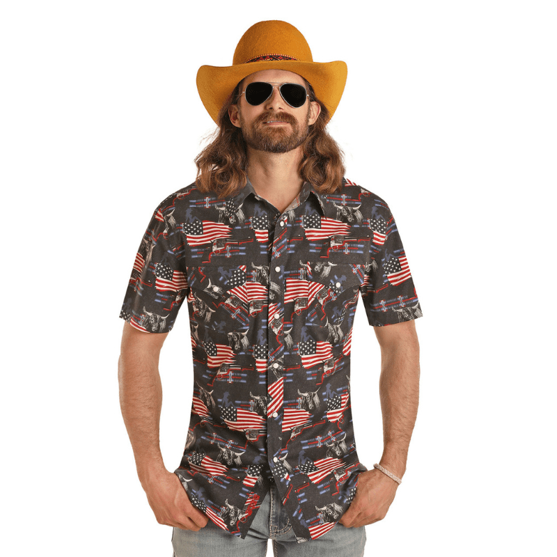 Rock & Roll Denim Men's Dale Brisby Americana Print Short Sleeve