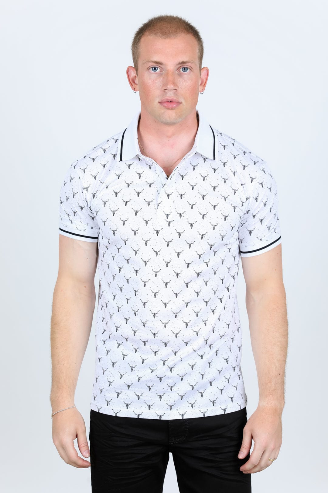 Platini Fashion Shirts Premium Cotton Polo Shirt with Print - White