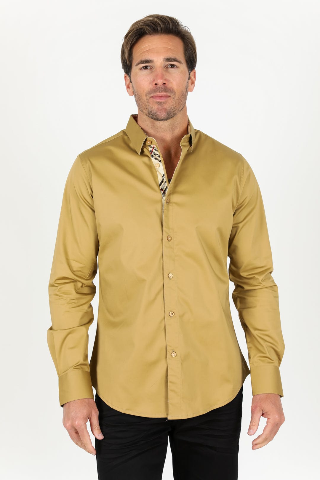 Platini Fashion Shirts Satin Solid Shirt - Khaki