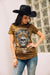 Platini Fashion Shirts Women's Cotton American Legend Graphic Print Gold T-shirt