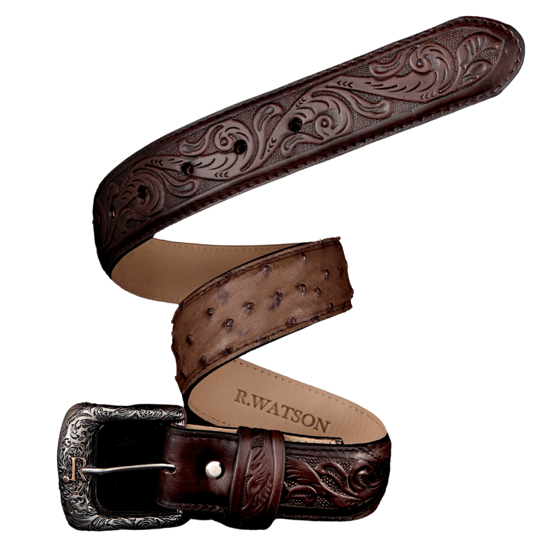 R. Watson Men's Ostrich Bruchiato Moka Belt RWB2312 – Russell's